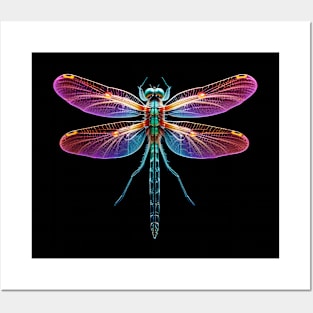 Glowing Neon Dragonfly Posters and Art